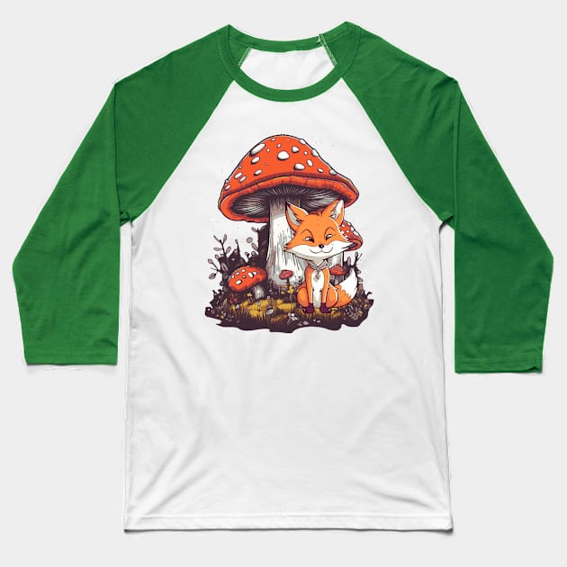 Fox under mushrooms Baseball T-Shirt by tatadonets